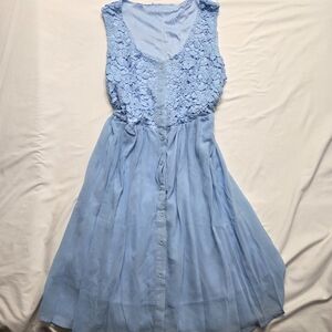 Light Blue Lace Bodice Sleeveless Dress Flowy Chiffon Skirt Size XL